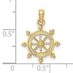 10K 2-D Engraved Ship Wheel Charm