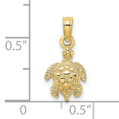 10K 2-D and Textured Sea Turtle Charm