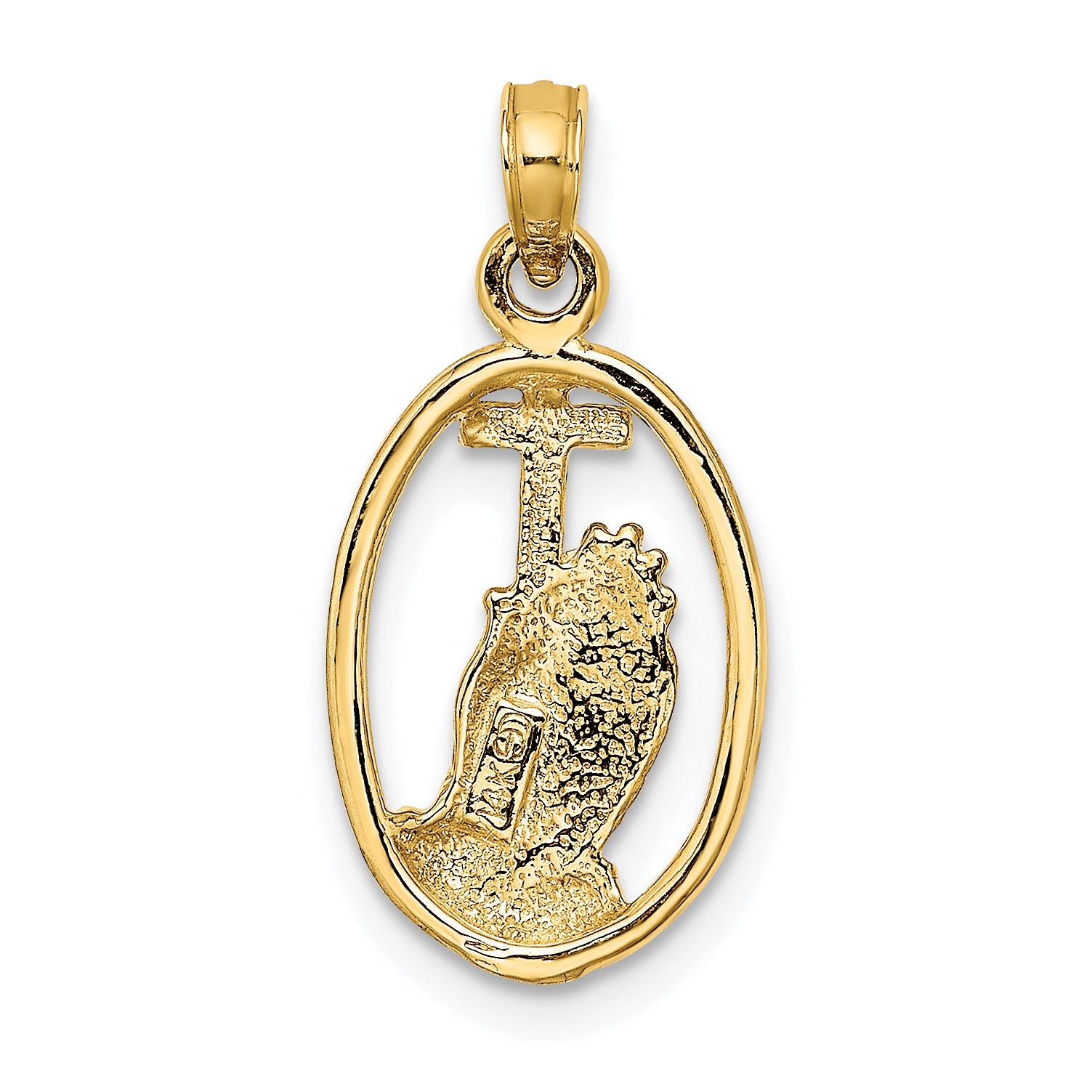 10K Praying Hands and Cross In Oval Charm