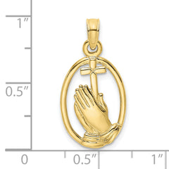 10K Praying Hands and Cross In Oval Charm