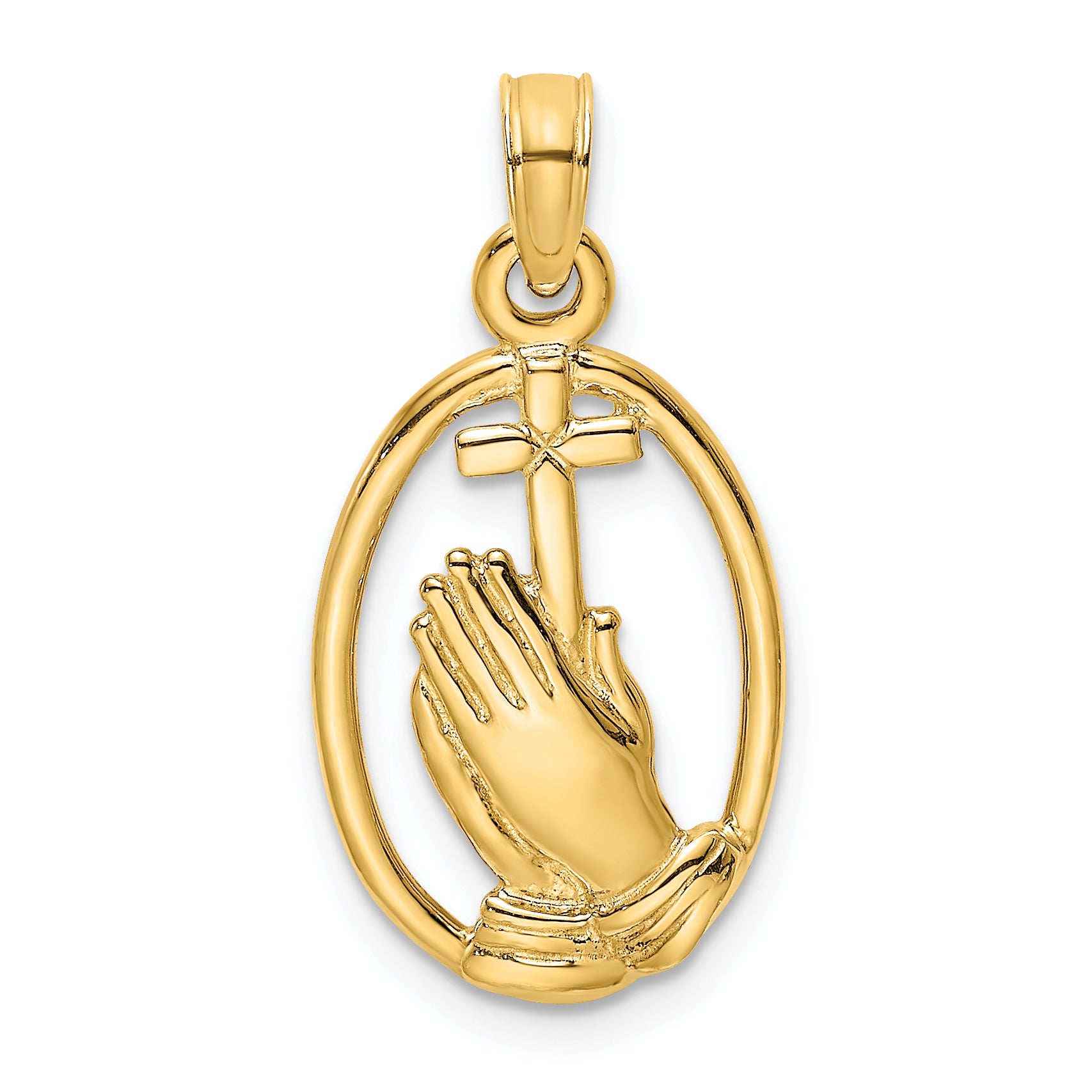 10K Praying Hands and Cross In Oval Charm