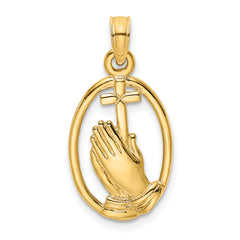 10K Praying Hands and Cross In Oval Charm