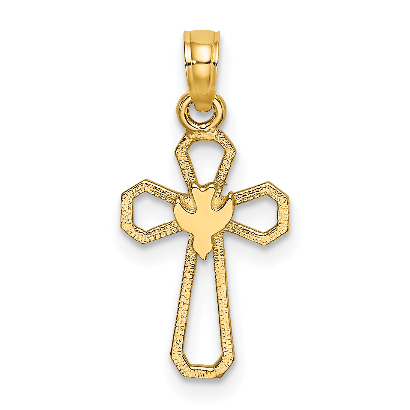 10K Cut-Out Cross w/ Dove Charm