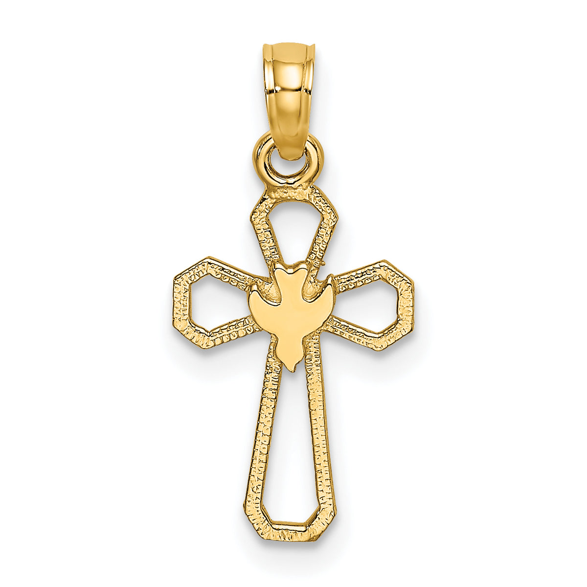 10K Cut-Out Cross w/ Dove Charm