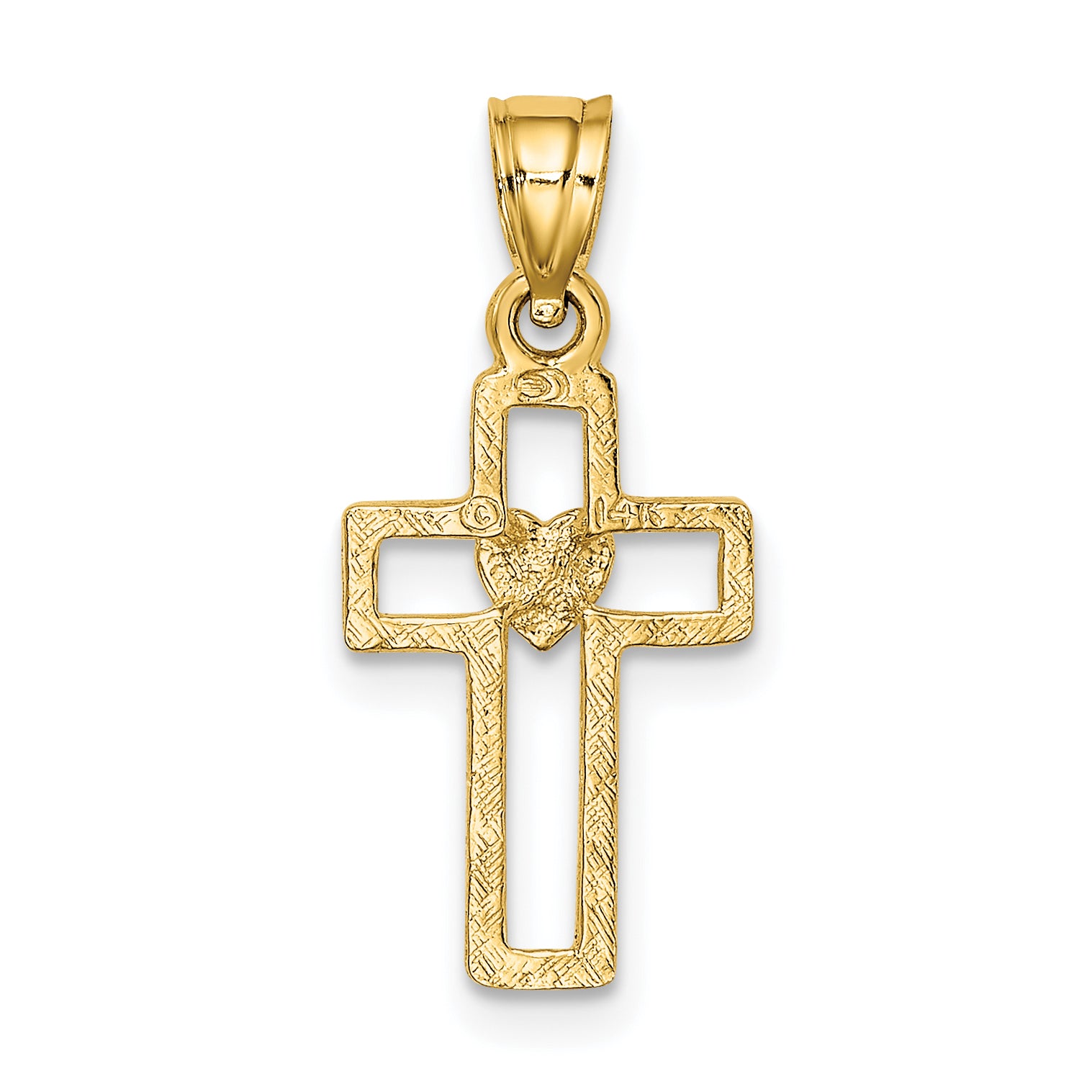 10K Cut-Out Cross w/ Heart Charm