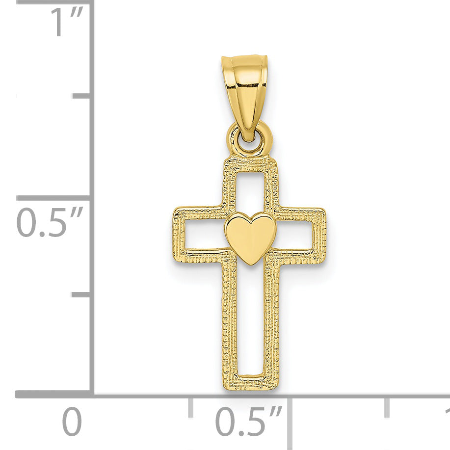 10K Cut-Out Cross w/ Heart Charm