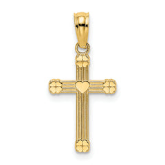 10K Textured w/ Center Heart Small Cross Charm