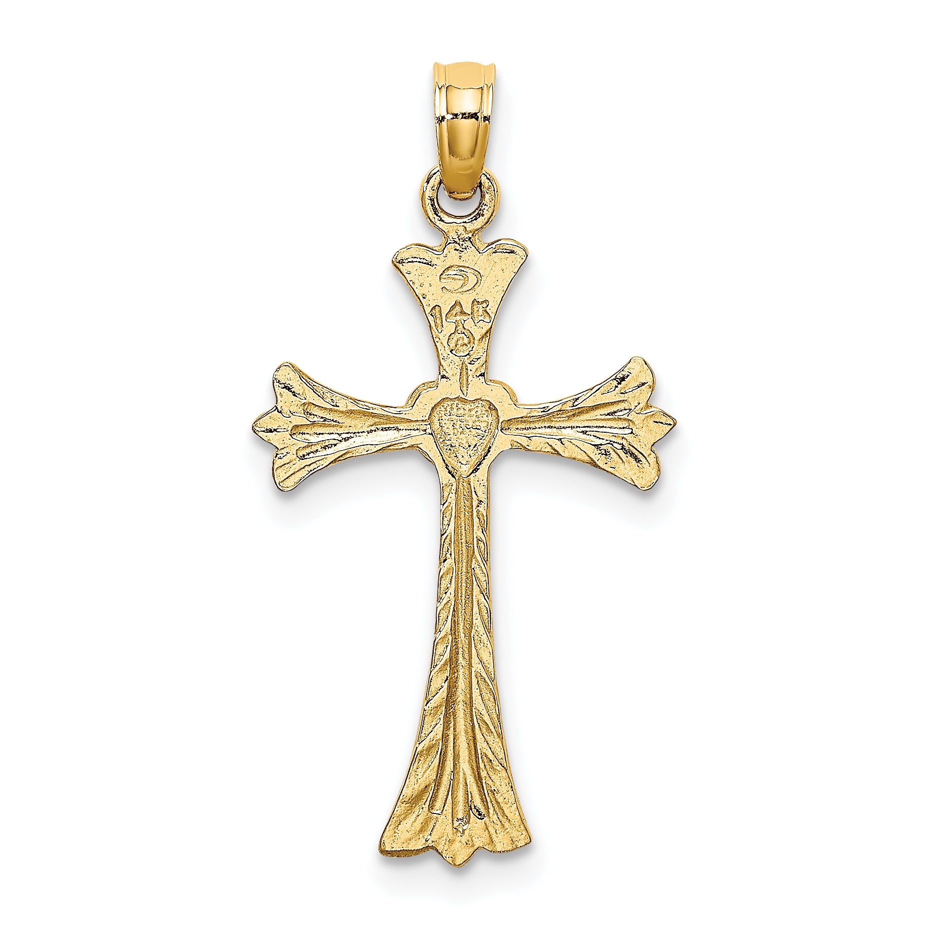 10K Polished and Engraved Cross W/ Heart Charm