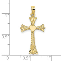 10K Polished and Engraved Cross W/ Heart Charm