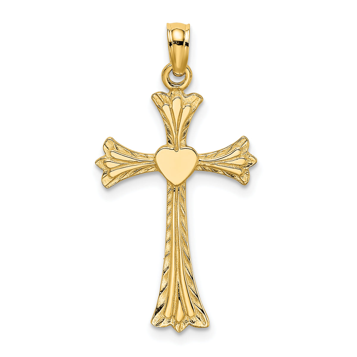 10K Polished and Engraved Cross W/ Heart Charm