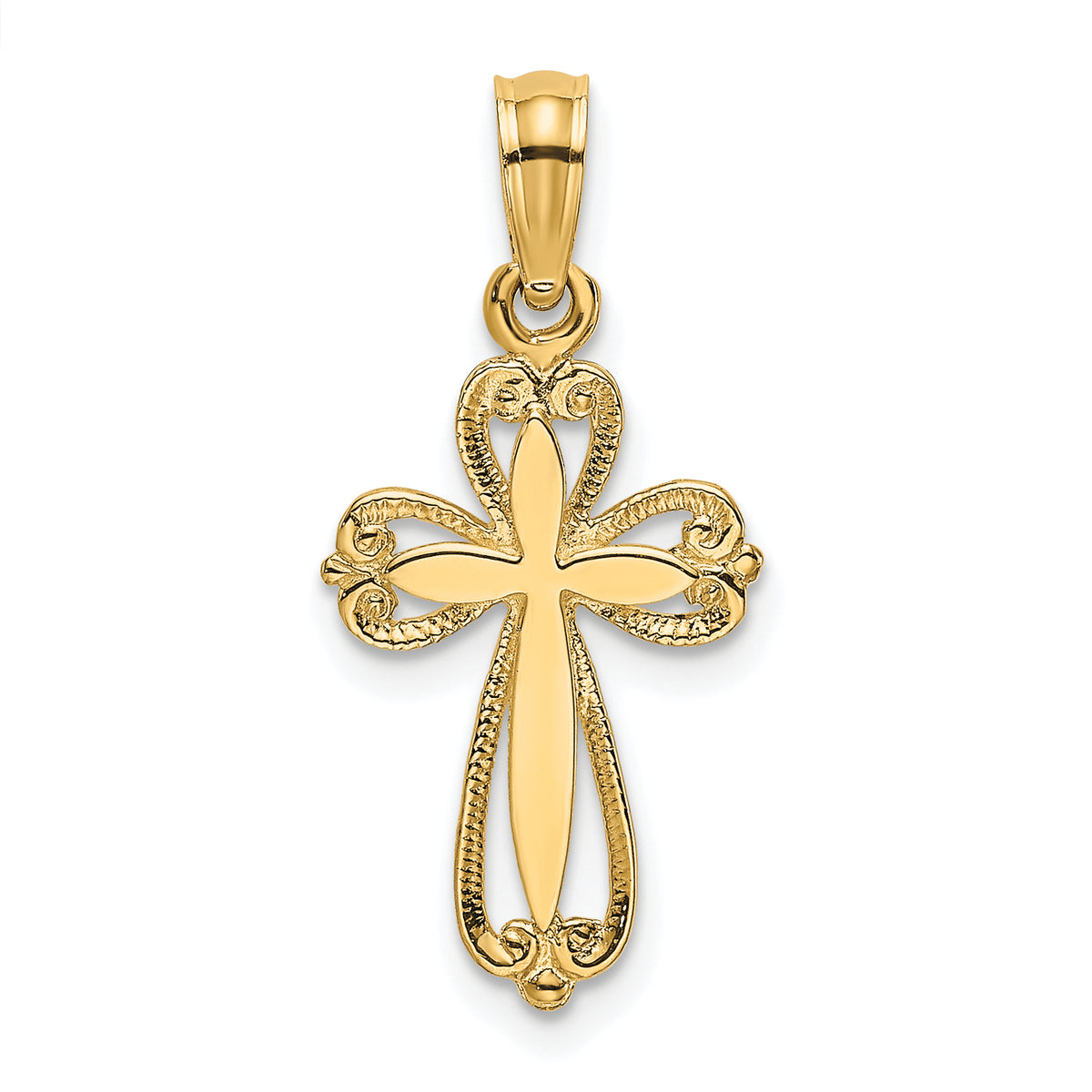 10K Polished and Cut-Out Engraved Cross Charm