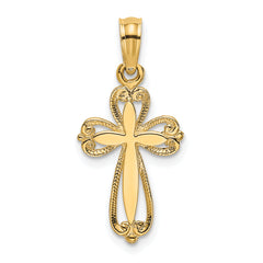 10K Polished and Cut-Out Engraved Cross Charm