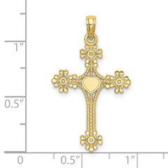 10K Beaded Tip Cross w/ Heart Center Charm