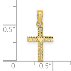 10K Polished Mini Cross w/ Heart Charm