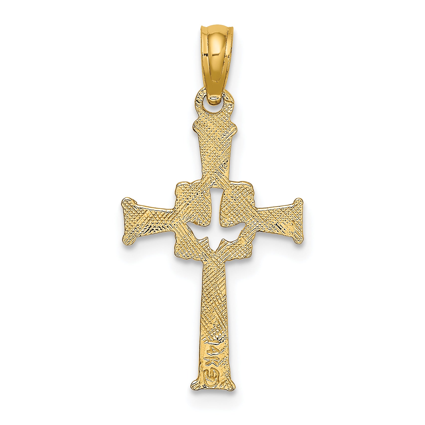 10K Polished and Engraved Cross and Dove Charm