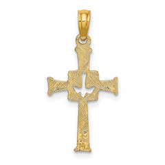 10K Polished and Engraved Cross and Dove Charm