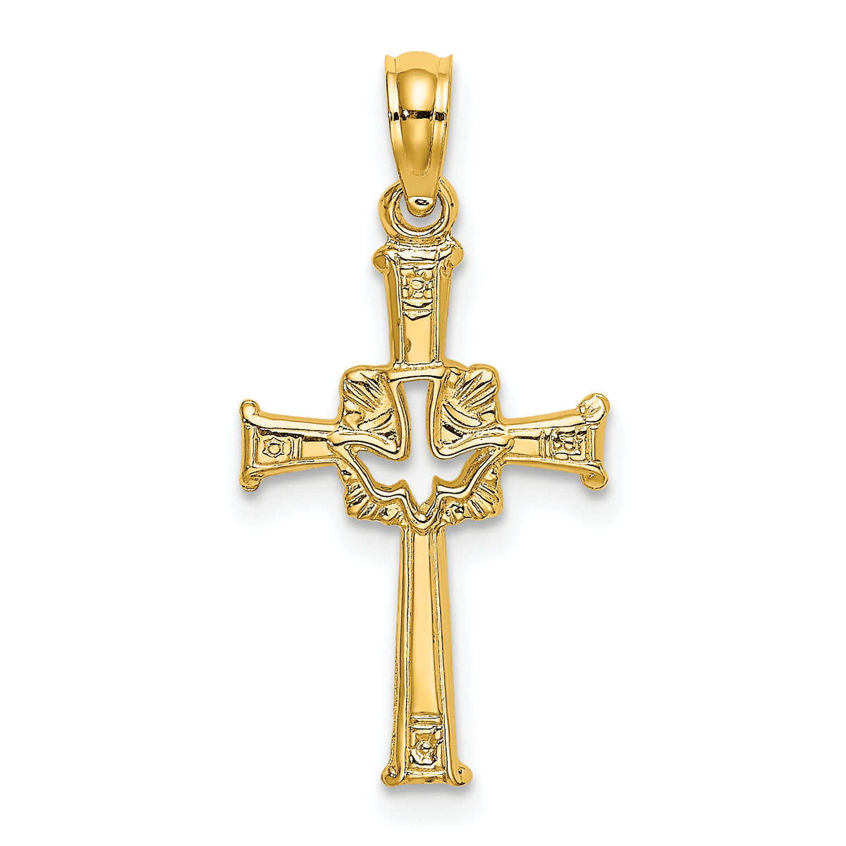 10K Polished and Engraved Cross and Dove Charm