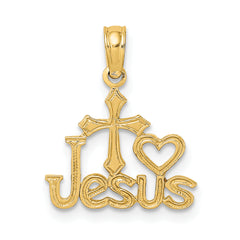 10K JESUS W/ Cross and Heart Charm