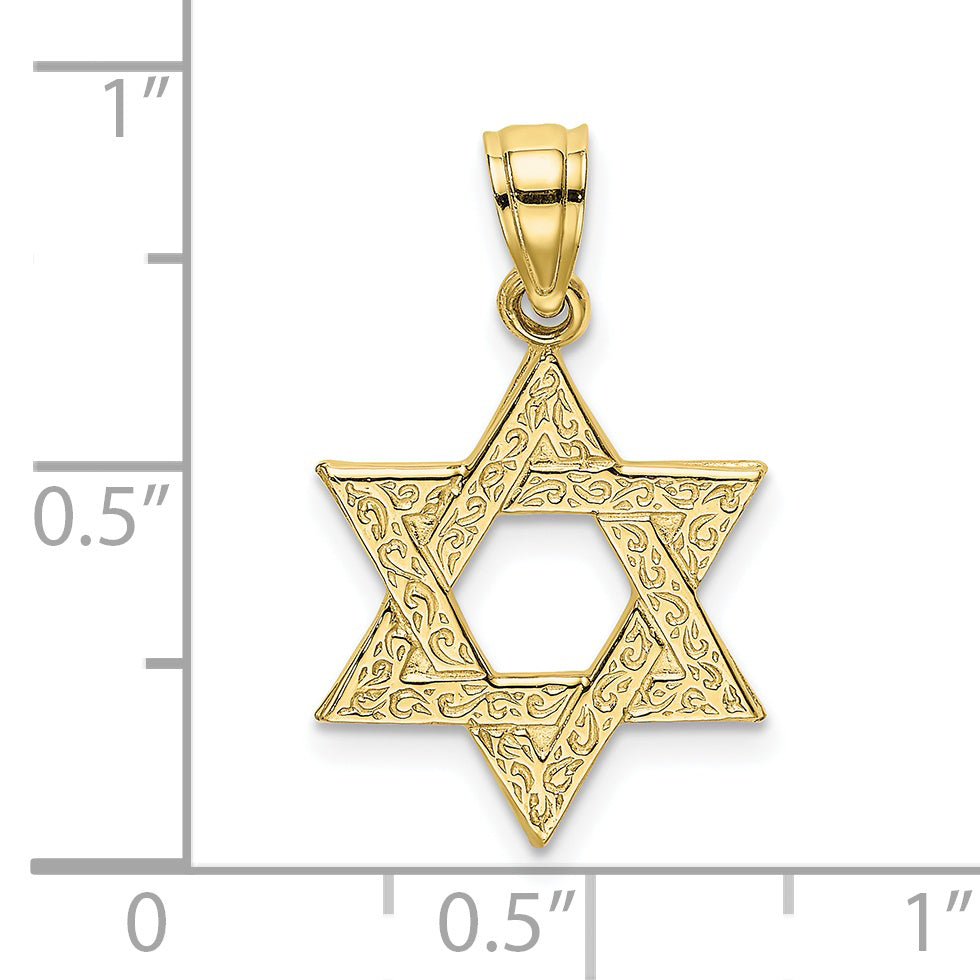 10K Engraved Swirls Star Of David Charm