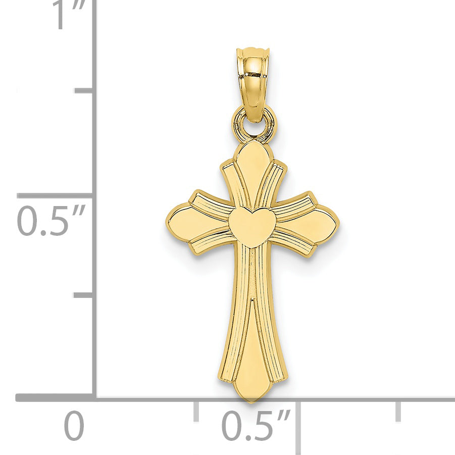 10K Polished Cross w/ Heart Charm