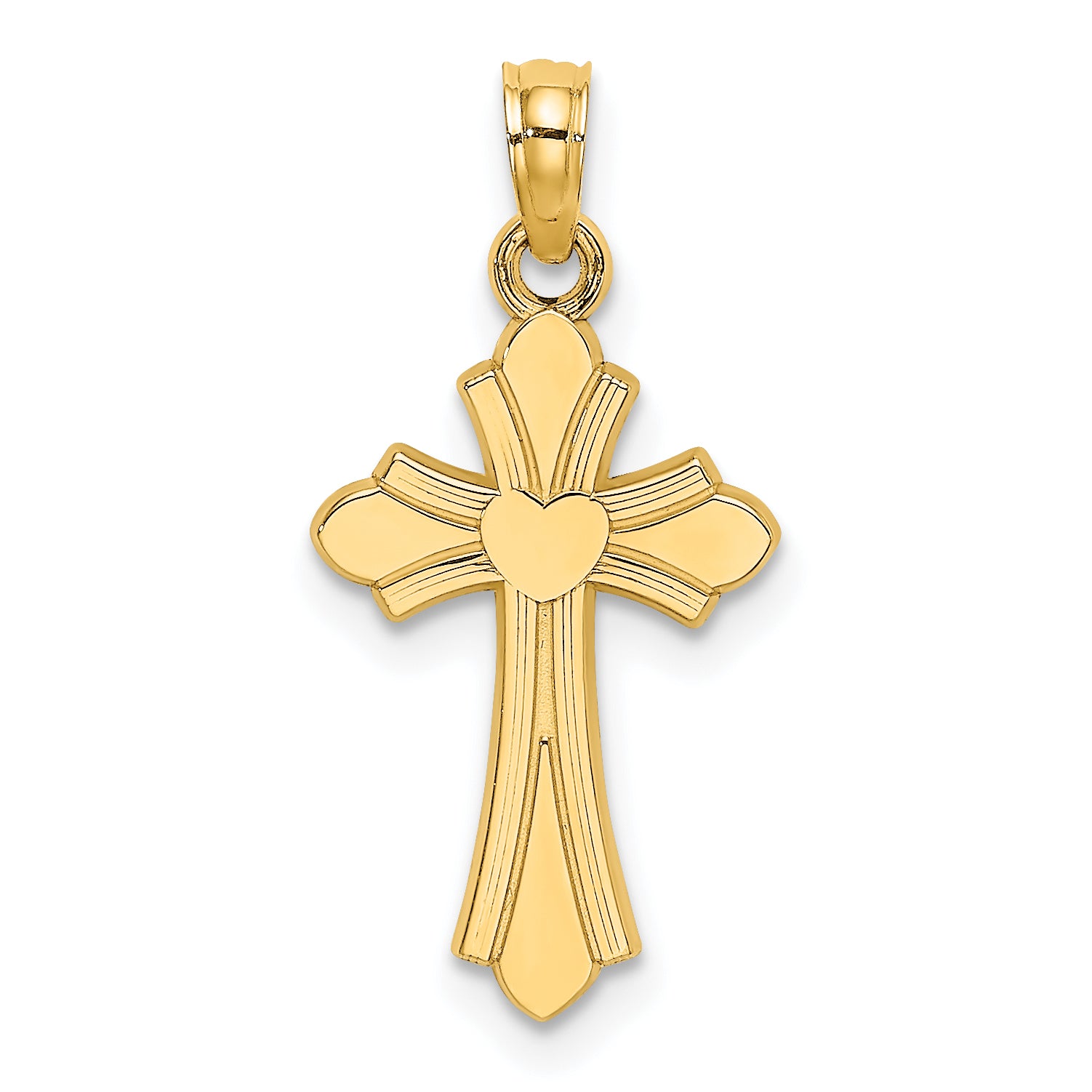 10K Polished Cross w/ Heart Charm