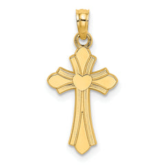 10K Polished Cross w/ Heart Charm