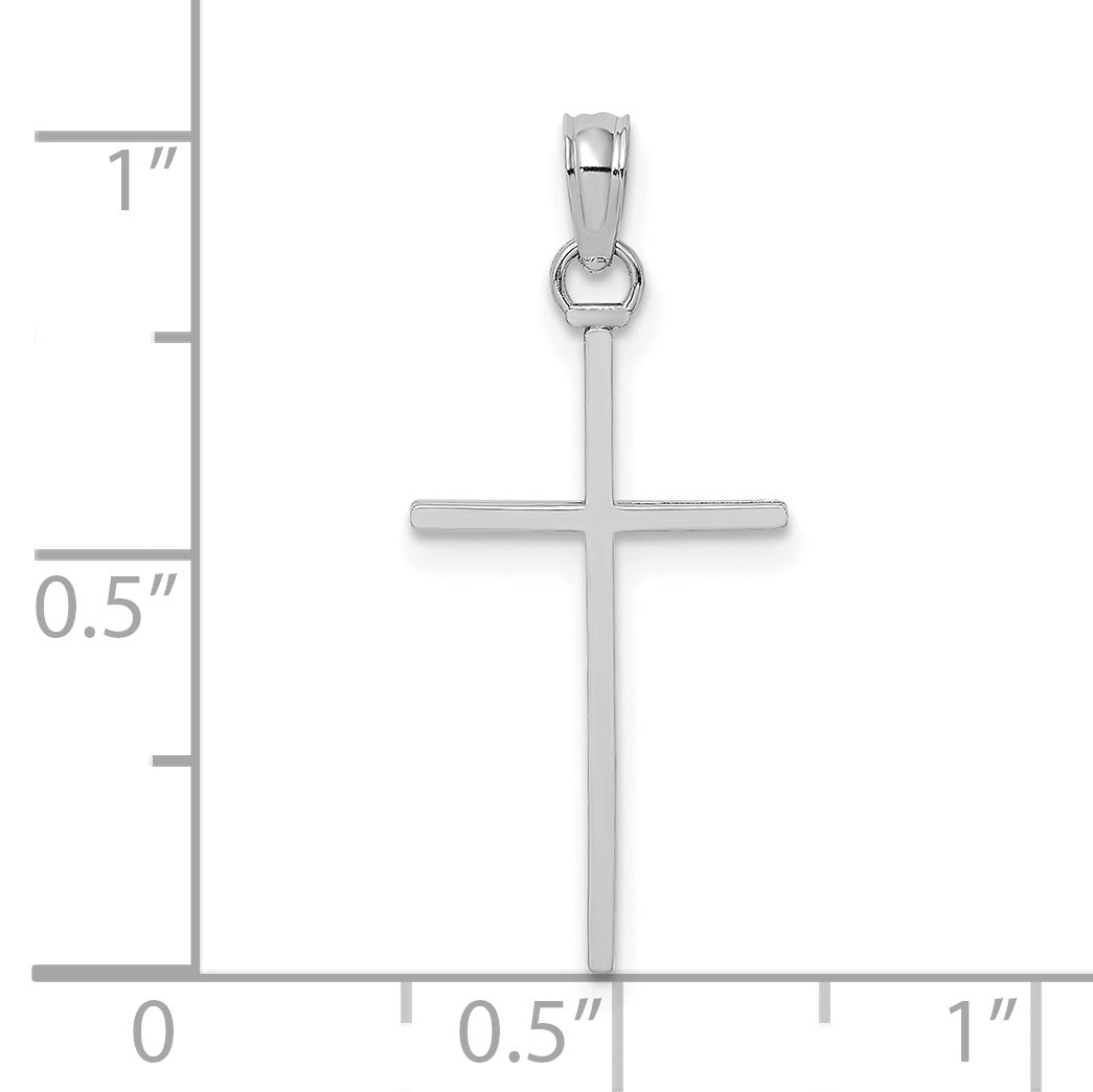 10K White Gold 3-D and Polished Stick Cross Charm