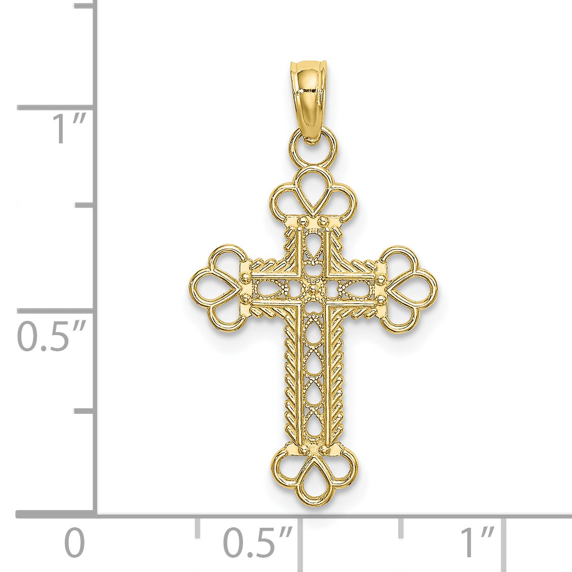 10K Textured and Cut-Out W/ Rope Frame Block Cross Charm