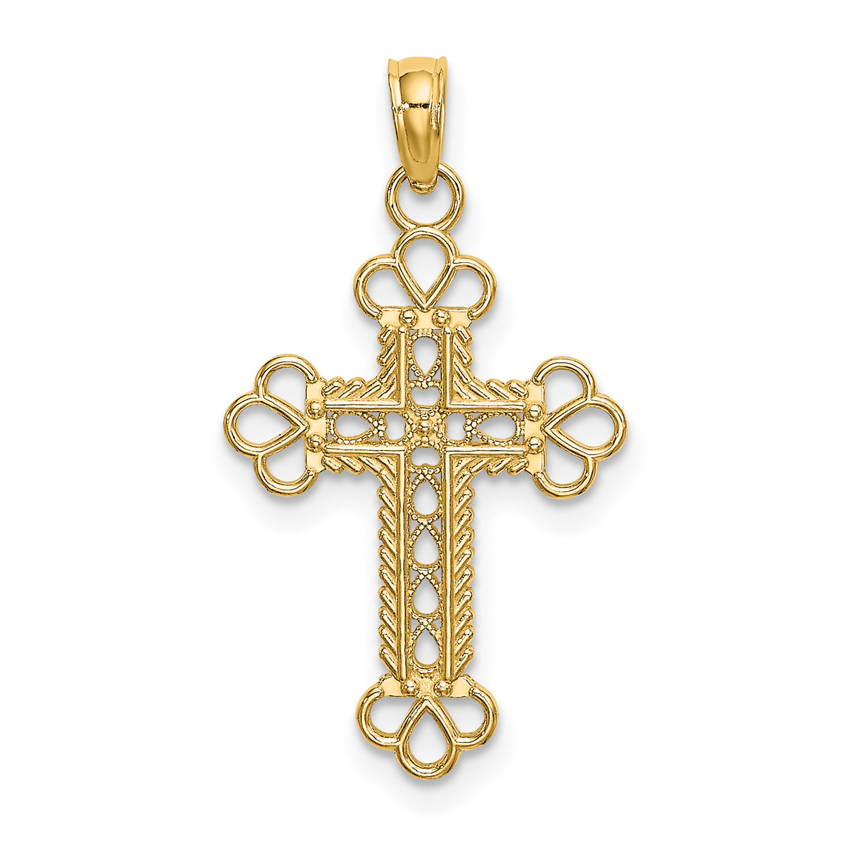 10K Textured and Cut-Out W/ Rope Frame Block Cross Charm