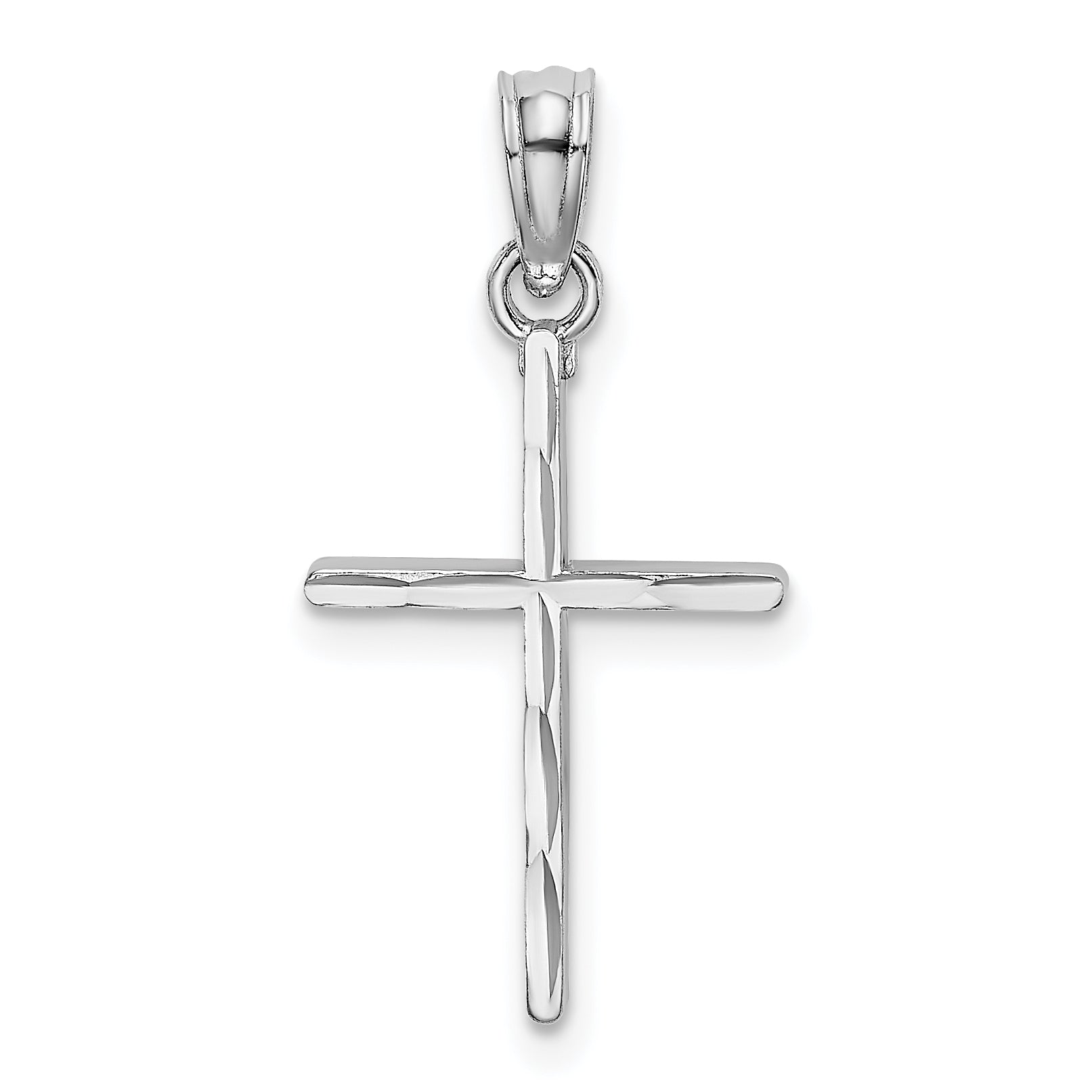 10K White Gold D/C and Polished Cross Charm