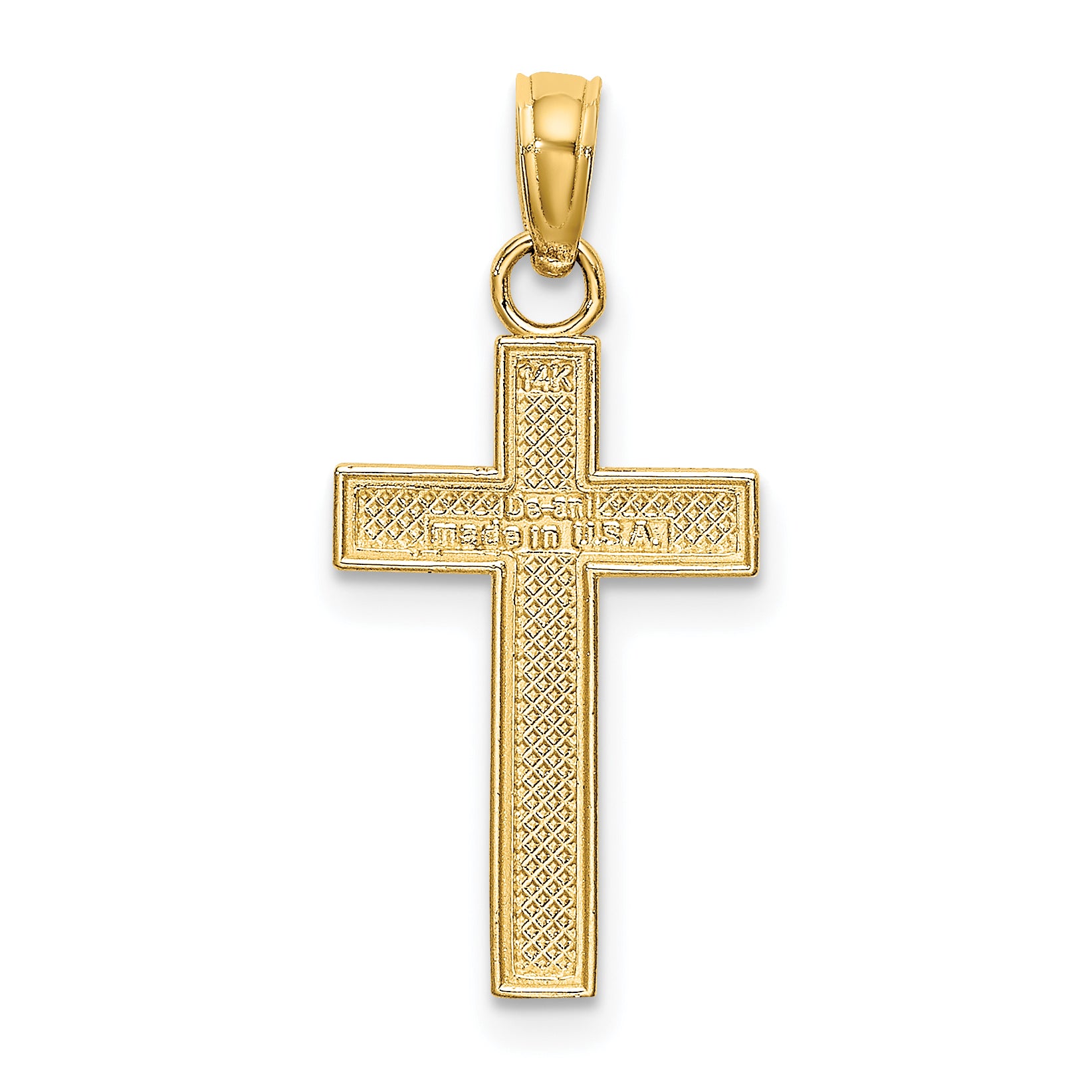 10K Polished Block Style Beaded Edge Cross Charm