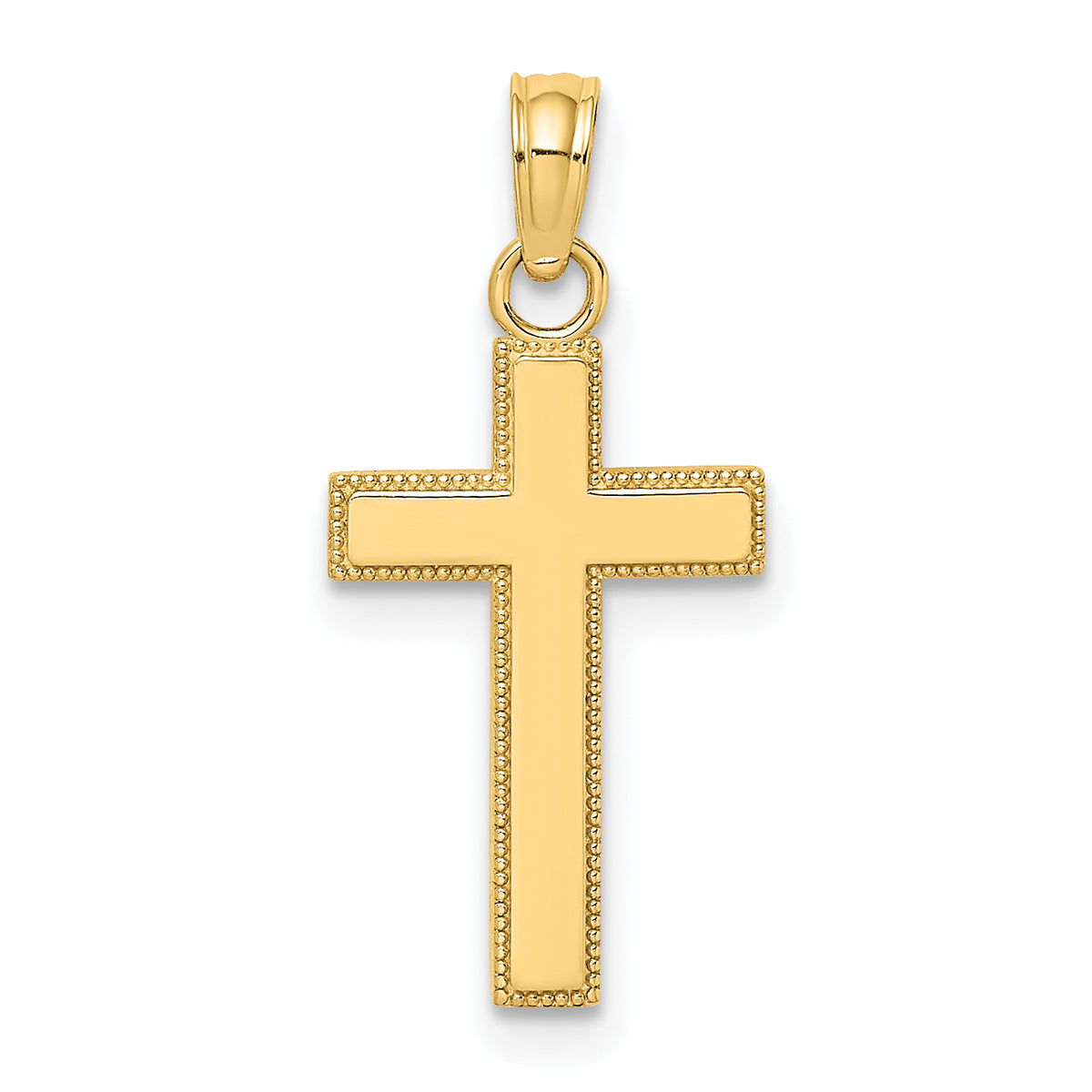 10K Polished Block Style Beaded Edge Cross Charm