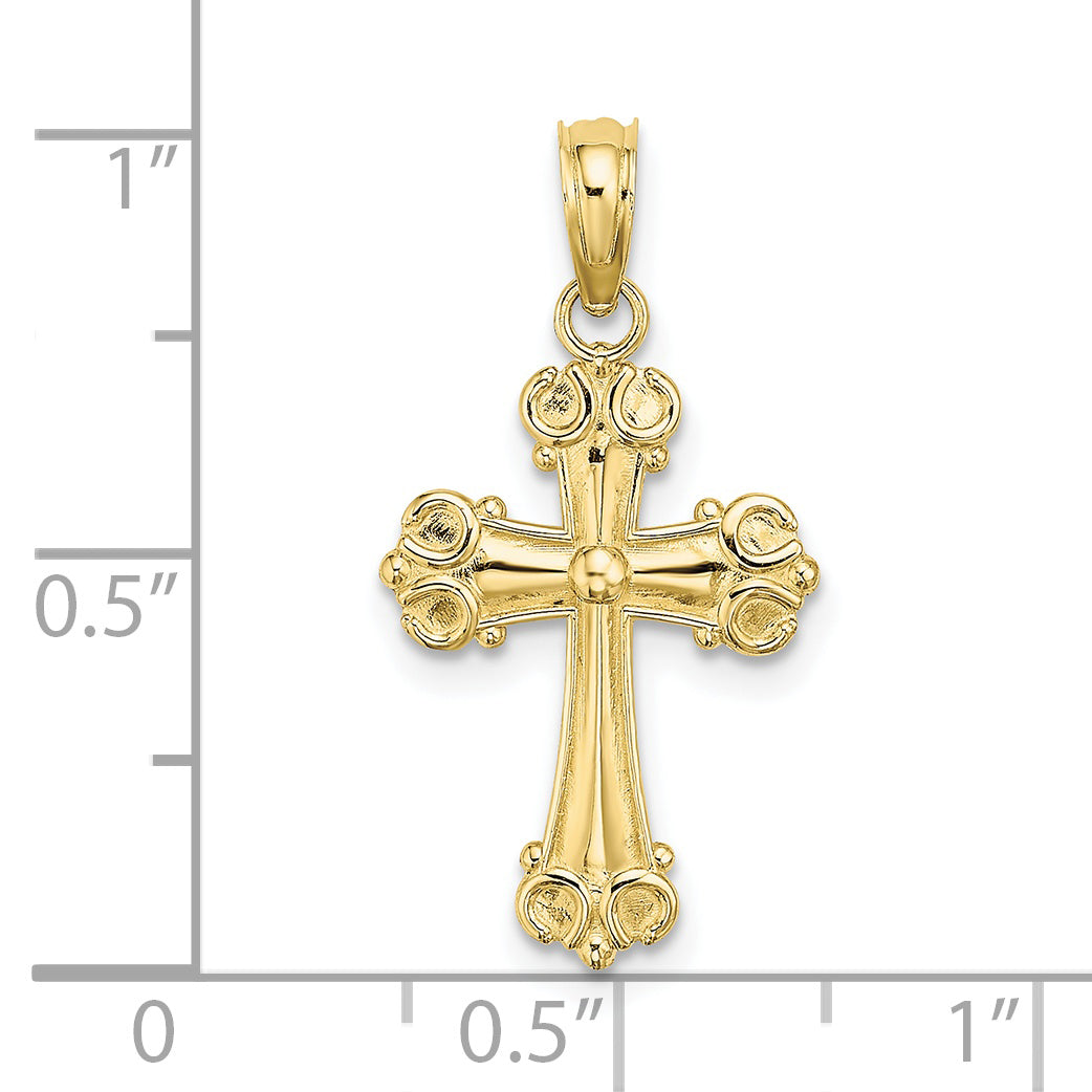 10K Cross W/ Scroll Tips and Button Center Charm