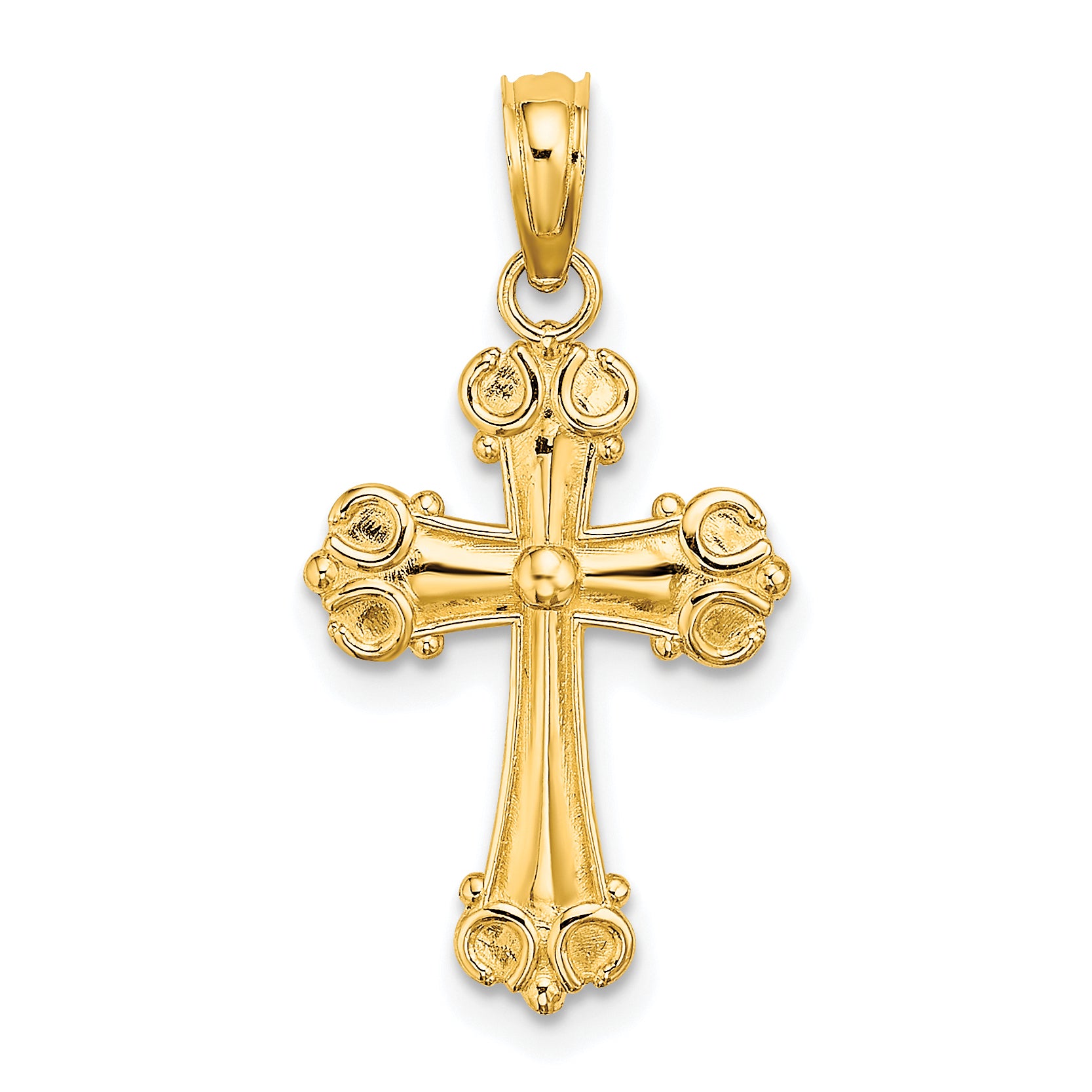 10K Cross W/ Scroll Tips and Button Center Charm