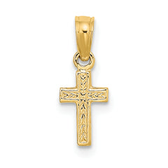 10K Polished and Engraved Mini Cross Charm