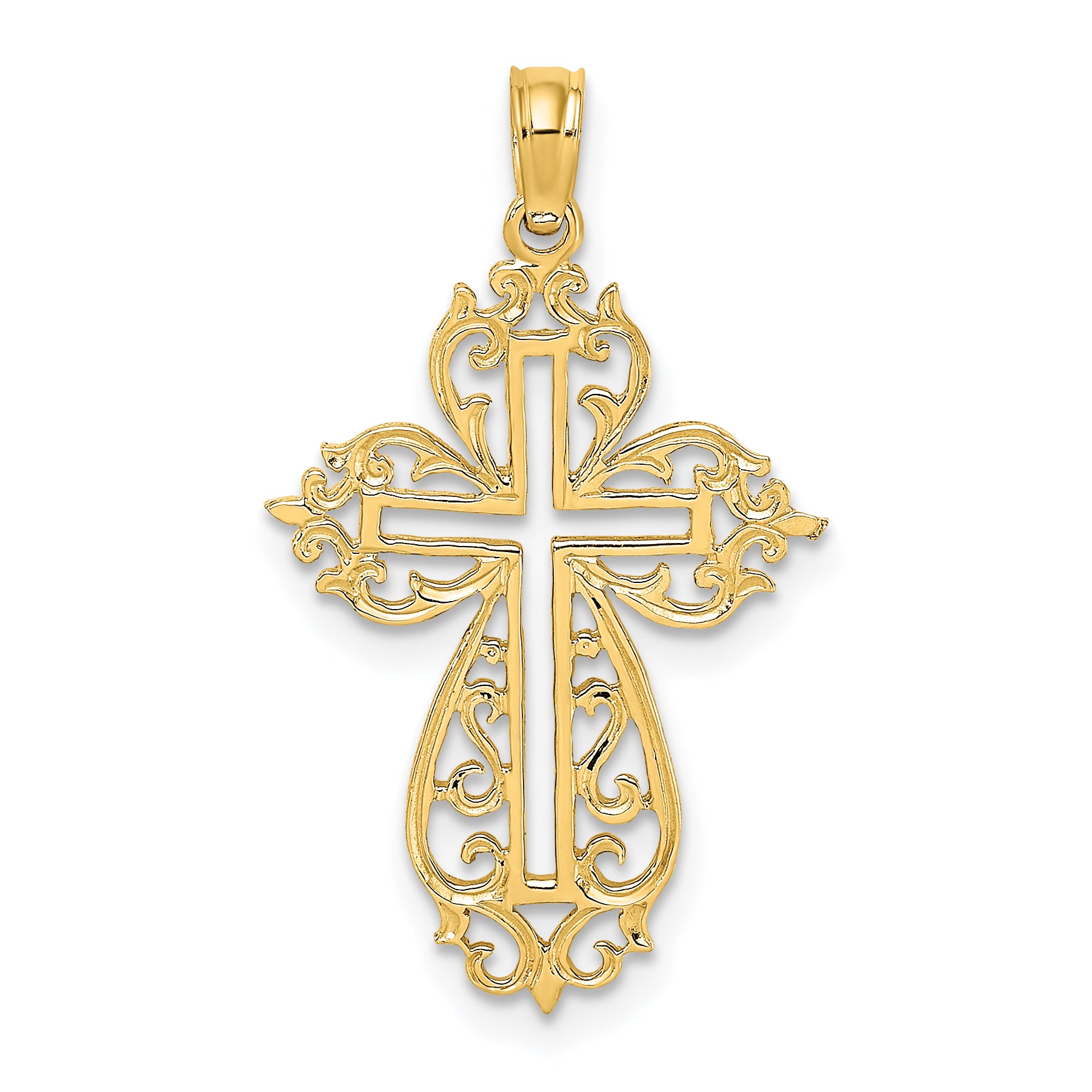 10K Cut-Out Scroll Framed Cross Charm