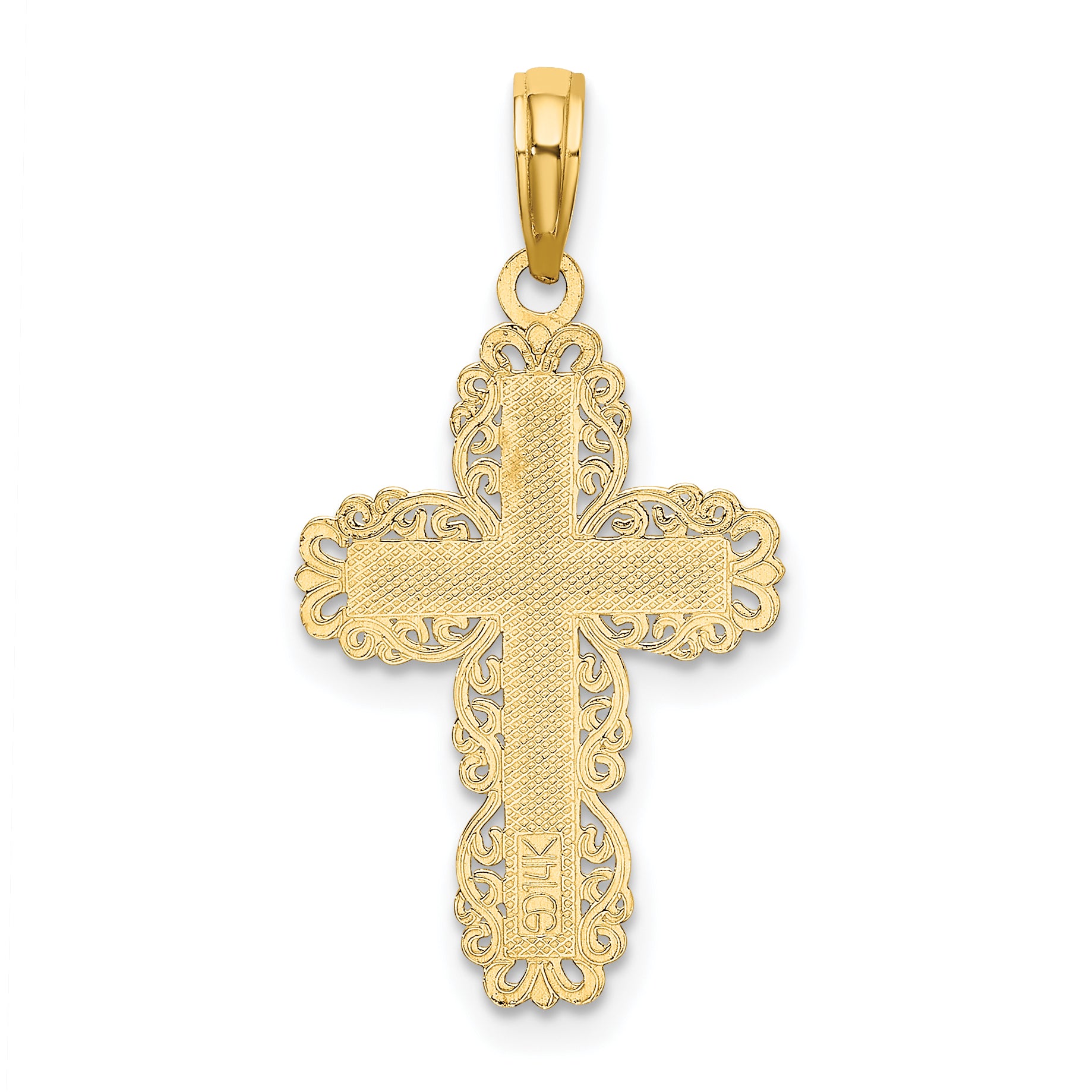 10K Textured w/ Lace Trim Cross Charm