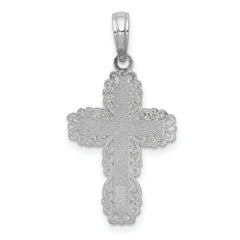 10K White Gold Textured w/ Lace Trim Cross Charm