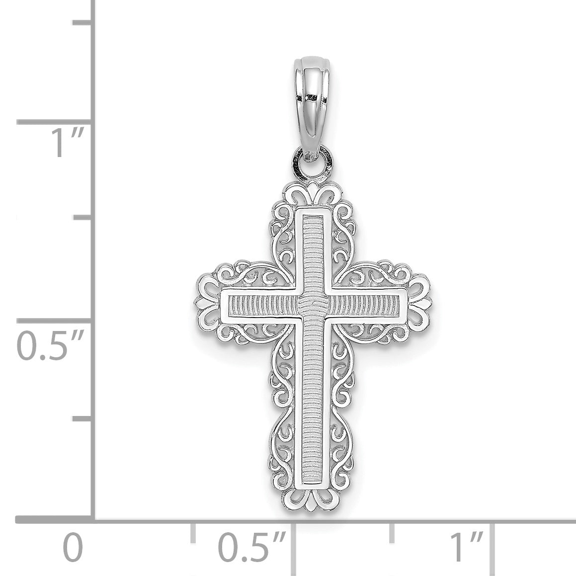 10K White Gold Textured w/ Lace Trim Cross Charm