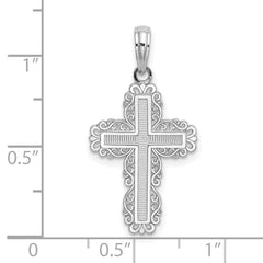 10K White Gold Textured w/ Lace Trim Cross Charm