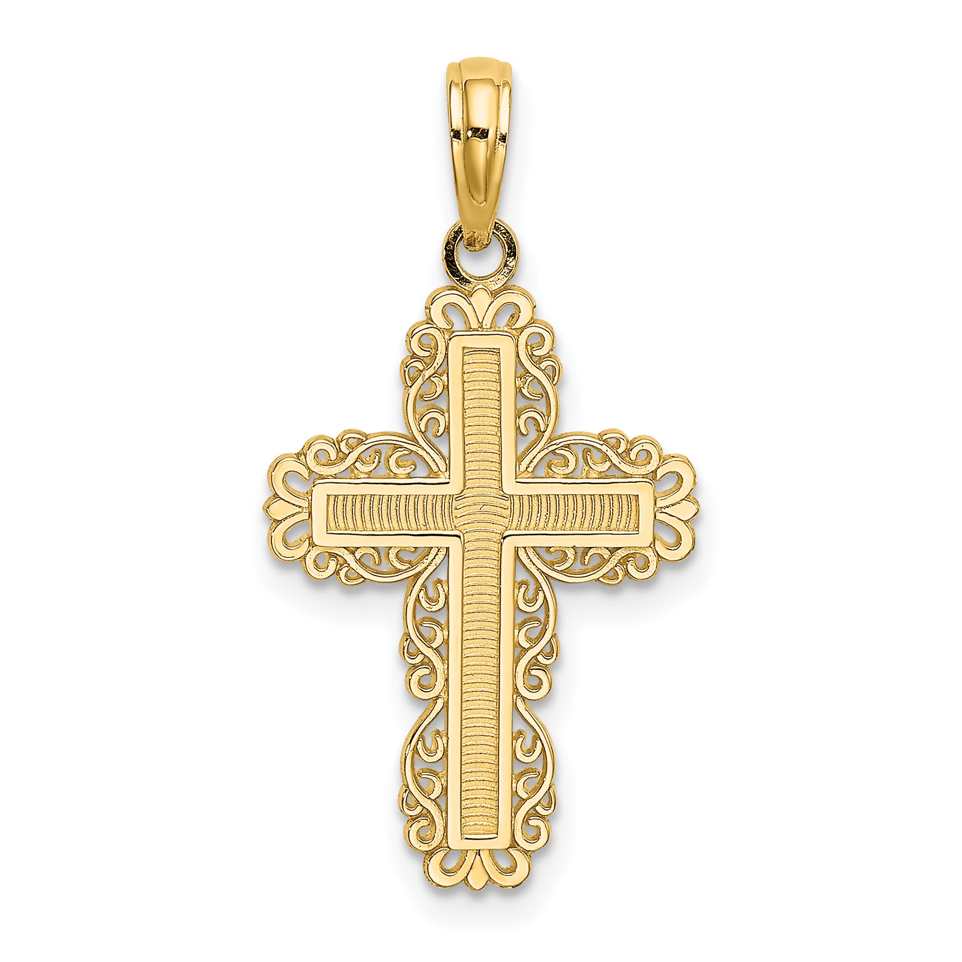 10K Textured w/ Lace Trim Cross Charm