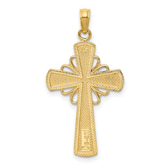 10K Polished W/ Beaded Edge Grid Accent Cross Charm