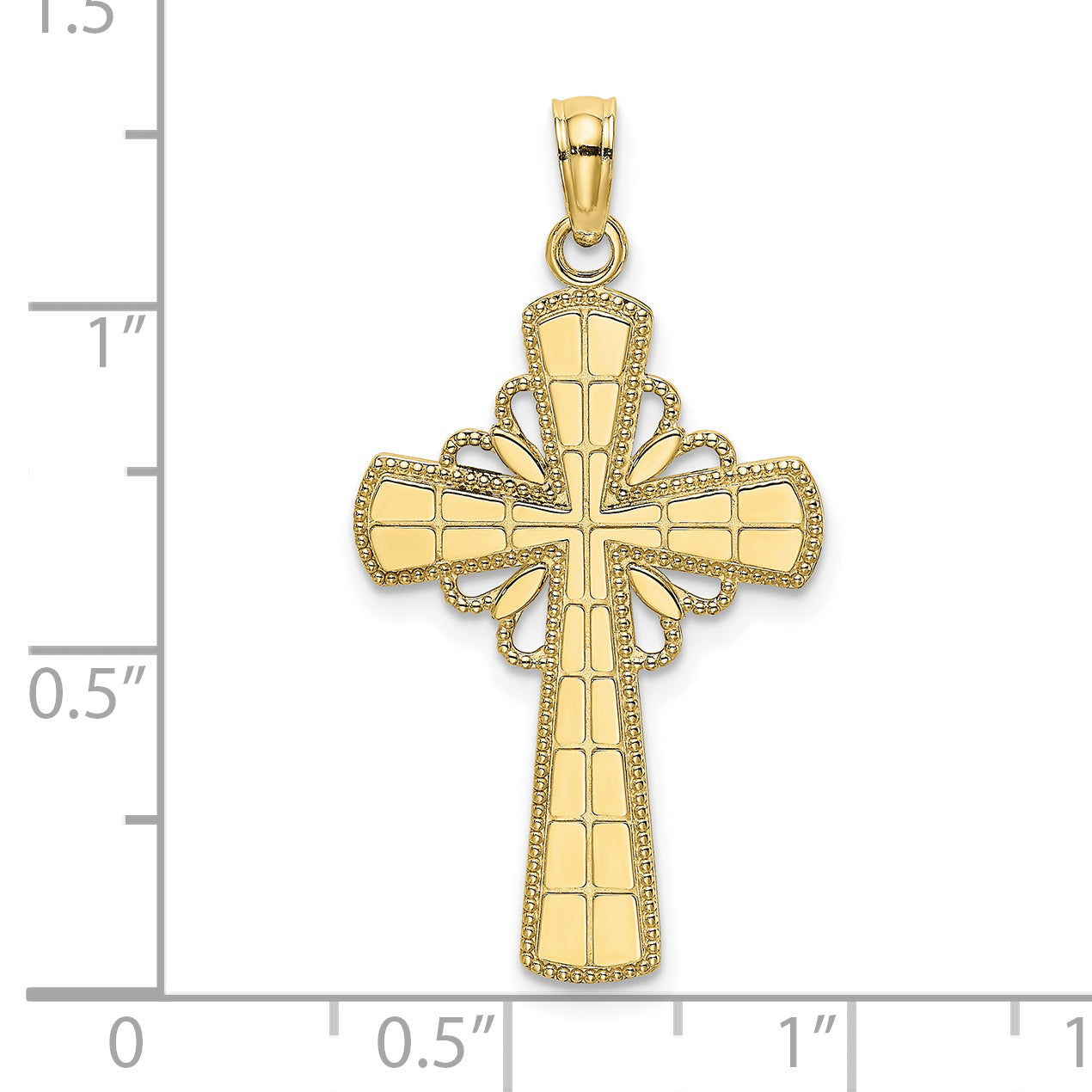 10K Polished W/ Beaded Edge Grid Accent Cross Charm