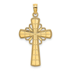 10K Polished W/ Beaded Edge Grid Accent Cross Charm