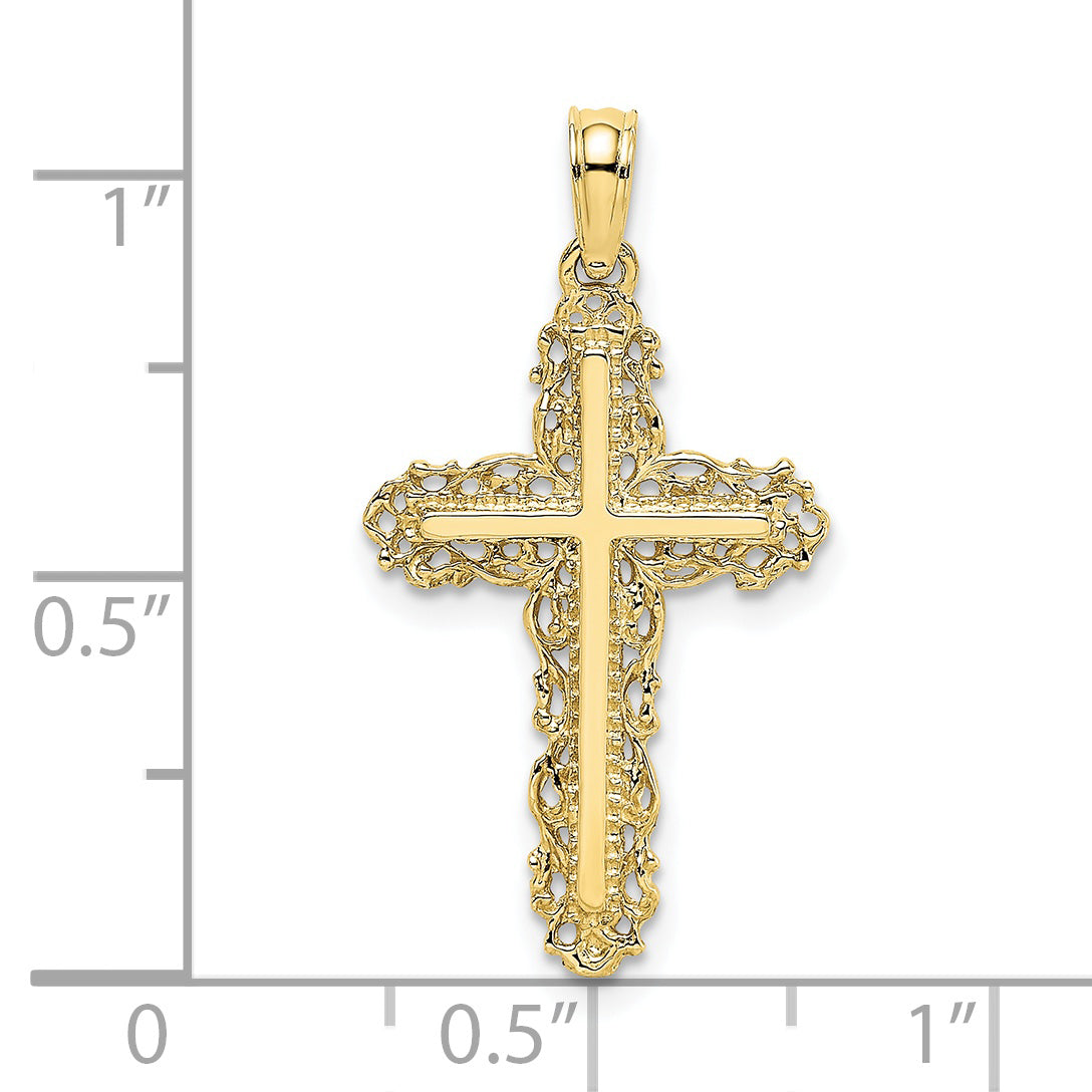 10K Cross w/ Filigree Lace Trim Charm