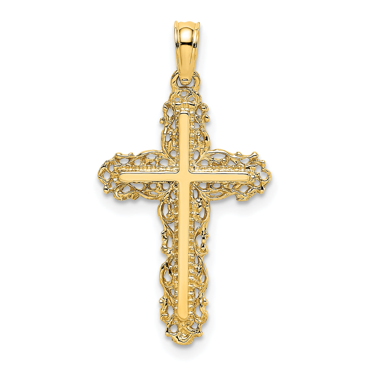 10K Cross w/ Filigree Lace Trim Charm