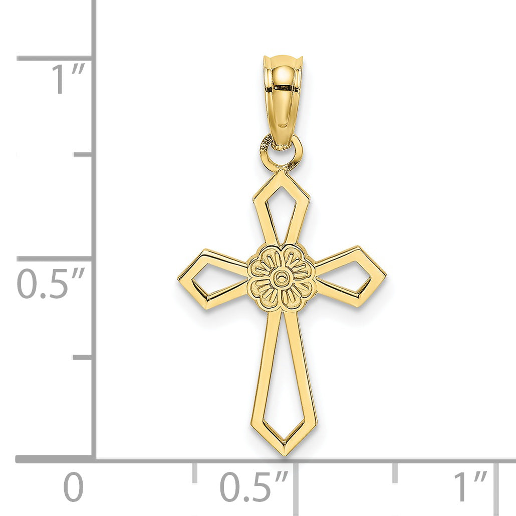 10K Cut-Out and Flat Cross W/ Flower Charm