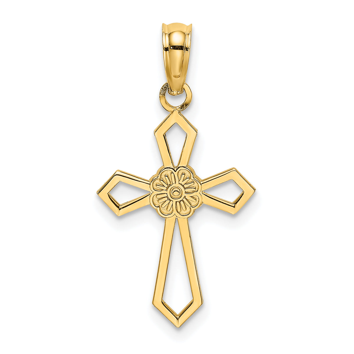 10K Cut-Out and Flat Cross W/ Flower Charm