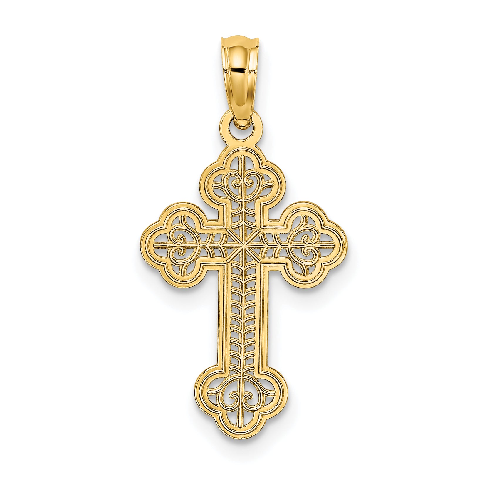 10K Lace Center Budded Cross Charm