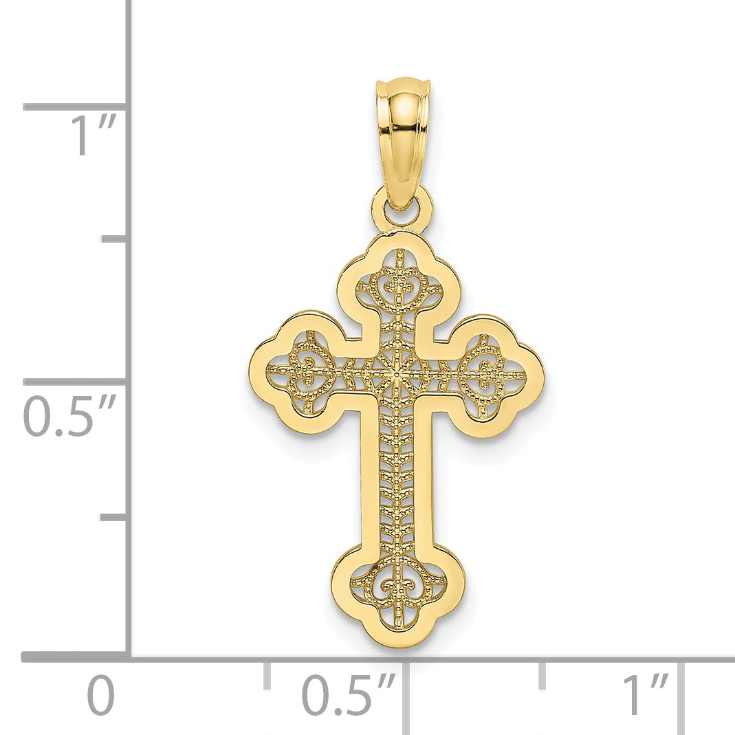 10K Lace Center Budded Cross Charm